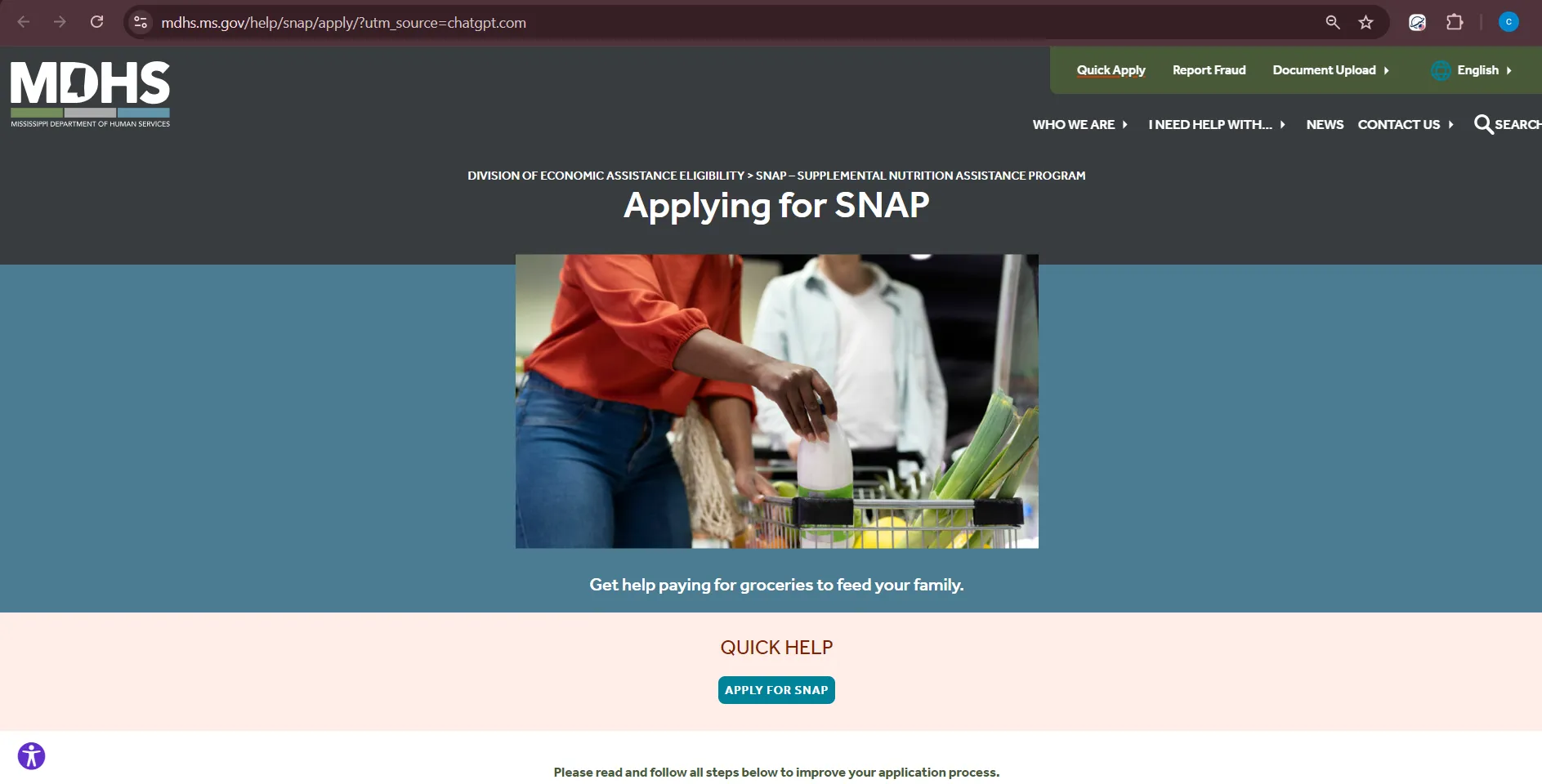 Official Mississippi MDHS Washington County Office page for Greenville MS food stamp office help