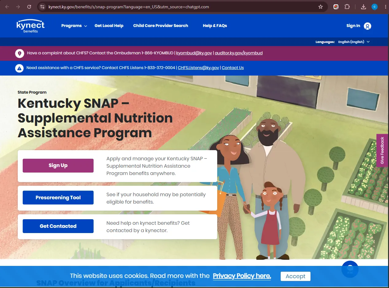 Official Kentucky CHFS Scott County Family Support office page for Georgetown KY food stamp office help