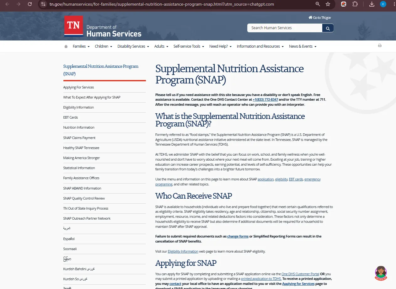Official Tennessee DHS Family Assistance Office Locator page for Tennessee food stamp office phone and hours