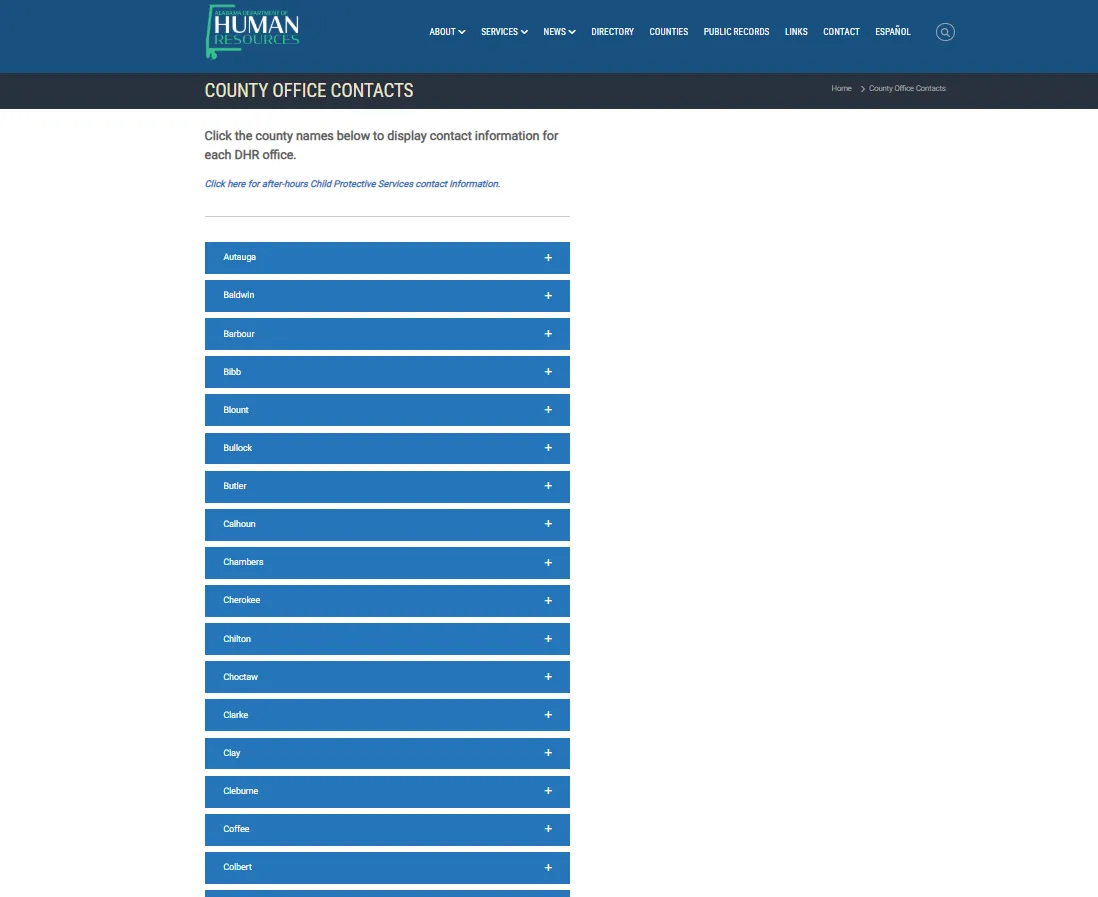Alabama DHR Jefferson County Bessemer Food Assistance office official page screenshot