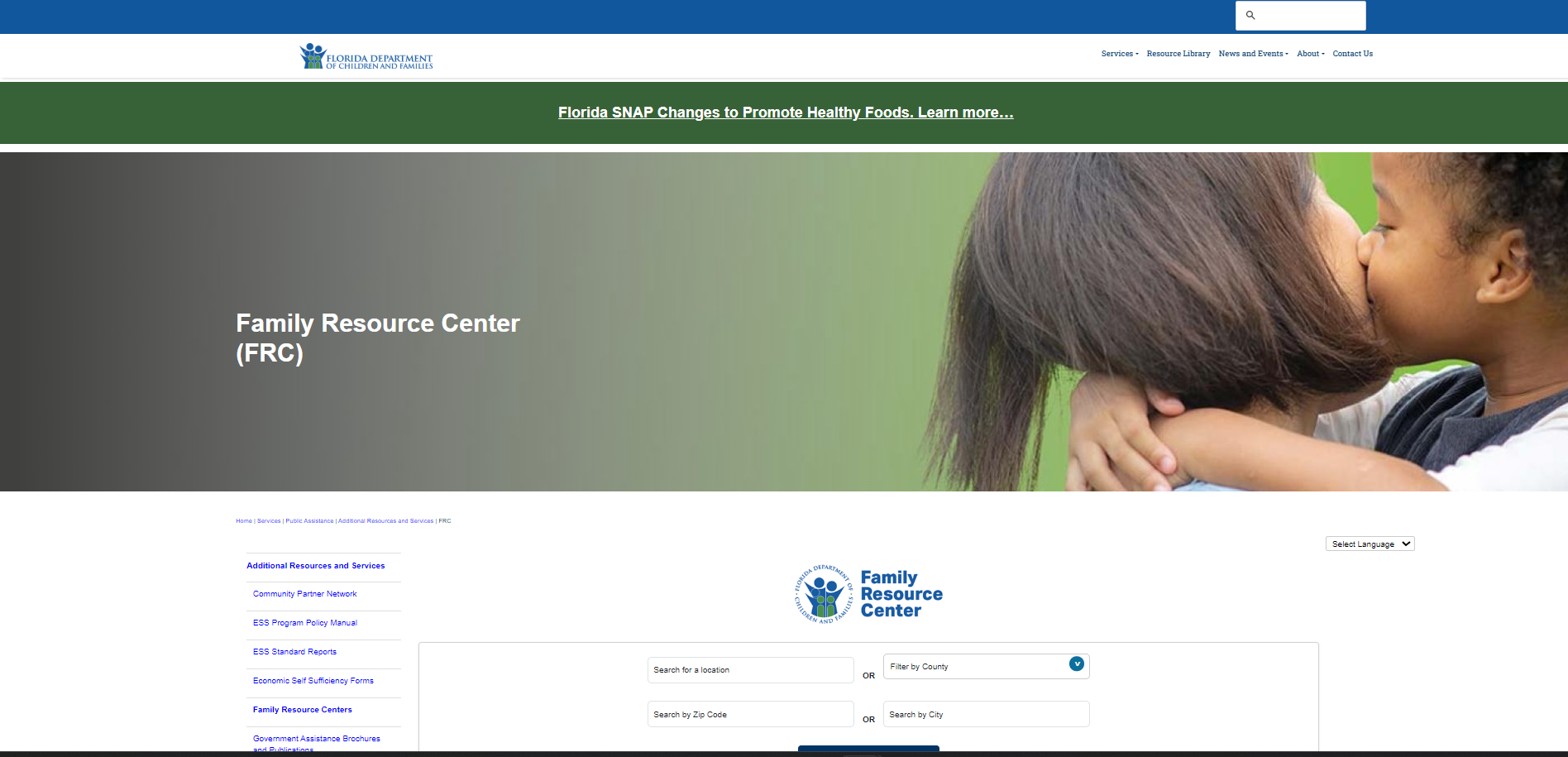 Florida DCF Family Resource Center page screenshot for Tampa FL SNAP food stamp office