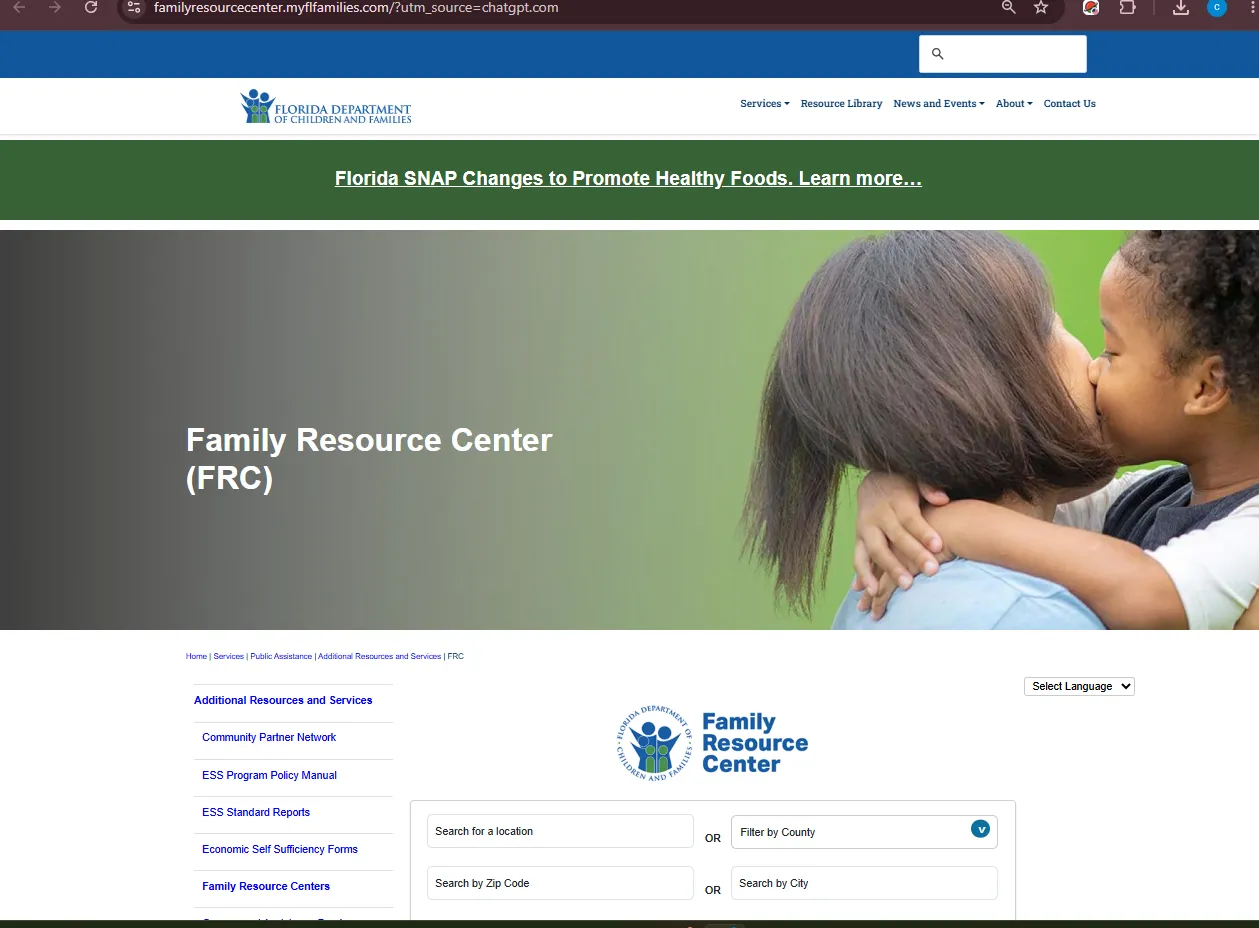 Official Florida DCF Family Resource Center page for Gainesville FL food stamp office and SNAP support