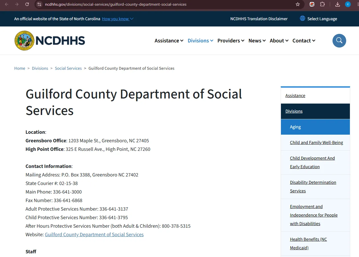 Official NCDHHS Guilford County DSS page for Greensboro NC food stamp office and SNAP benefits help