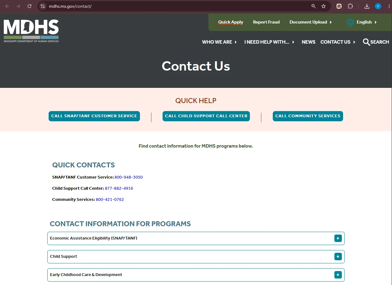 Official Mississippi MDHS Leflore County Office contact listing for Greenwood MS food stamp office SNAP help