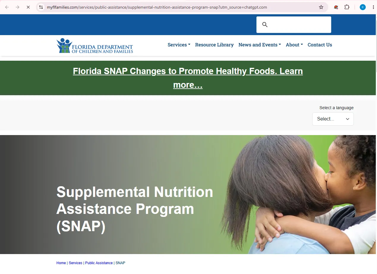 Official Florida DCF Daytona Beach Service Center page for Daytona Beach FL food stamp office help