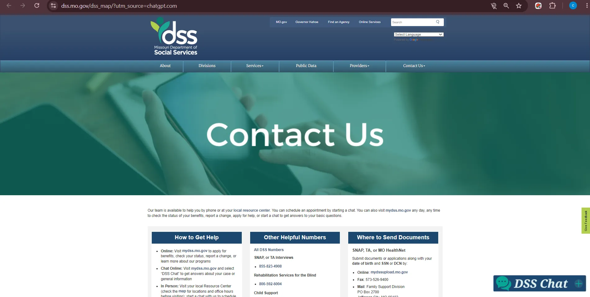 Official Missouri DSS local office finder page for Joplin MO food stamp office and SNAP help