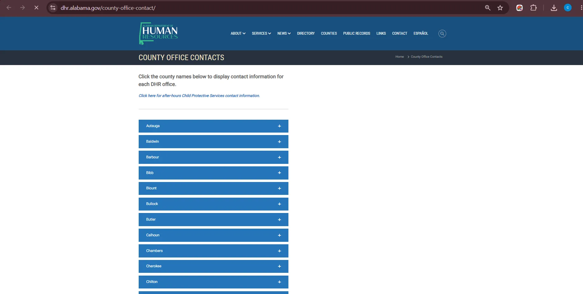 Official Alabama DHR Talladega County food assistance office page for Talladega AL food stamp office help
