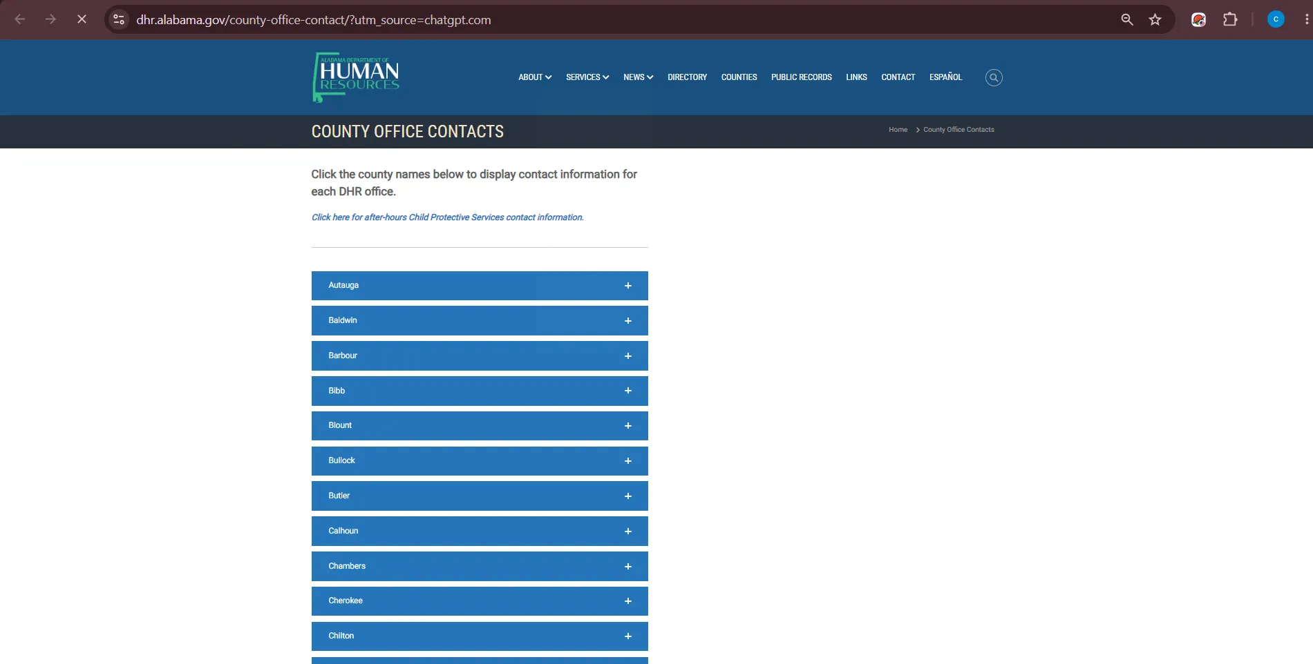 Official Alabama DHR Madison County office contact page for Madison County food stamp office help