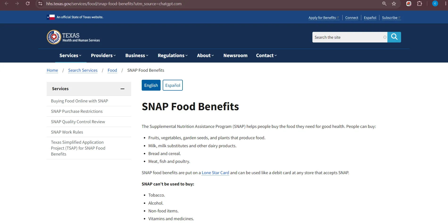 Official Your Texas Benefits office finder page showing Longview TX food stamp office and SNAP benefit office search