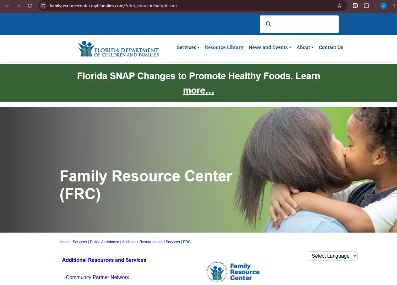 Official Florida DCF Family Resource Center locator page for Florida food stamp office and SNAP help