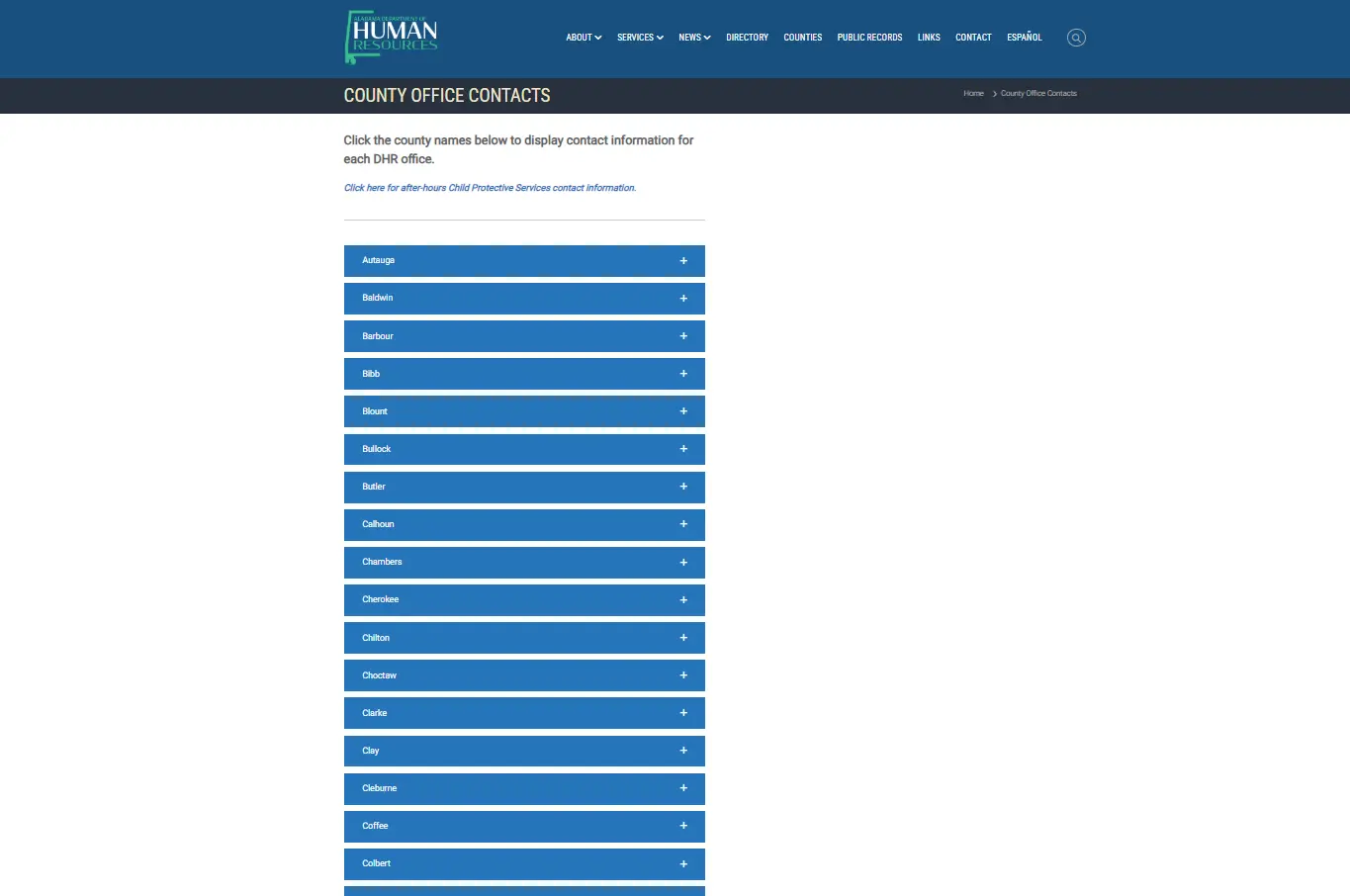 Alabama DHR Jefferson County official Birmingham food stamp office page screenshot