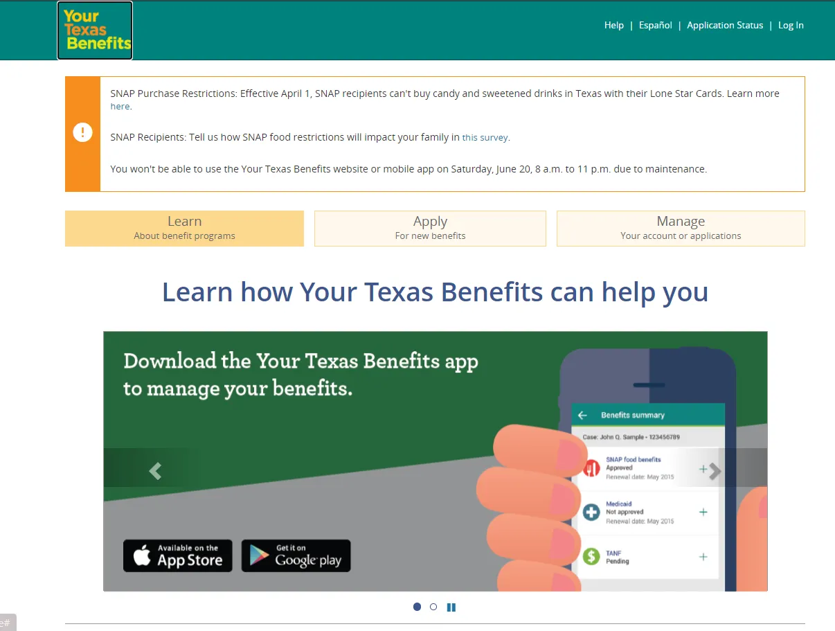 Your Texas Benefits Find an Office official page screenshot for Denton TX food stamp office