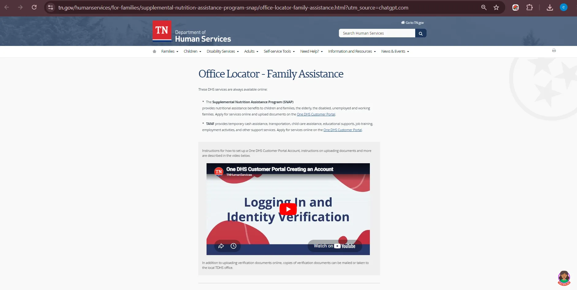Official Tennessee DHS Sullivan County Kingsport SNAP office page for Kingsport TN food stamp office help
