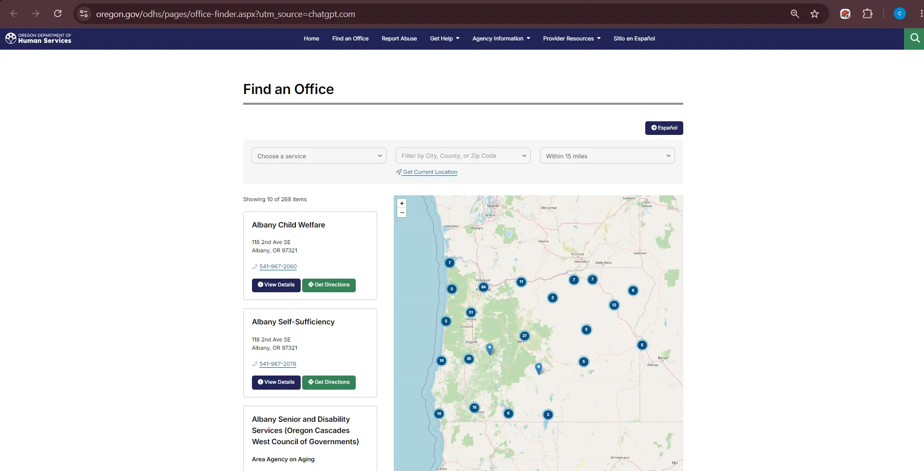 Official Oregon Department of Human Services office finder page for Oregon food stamp office and SNAP benefits help
