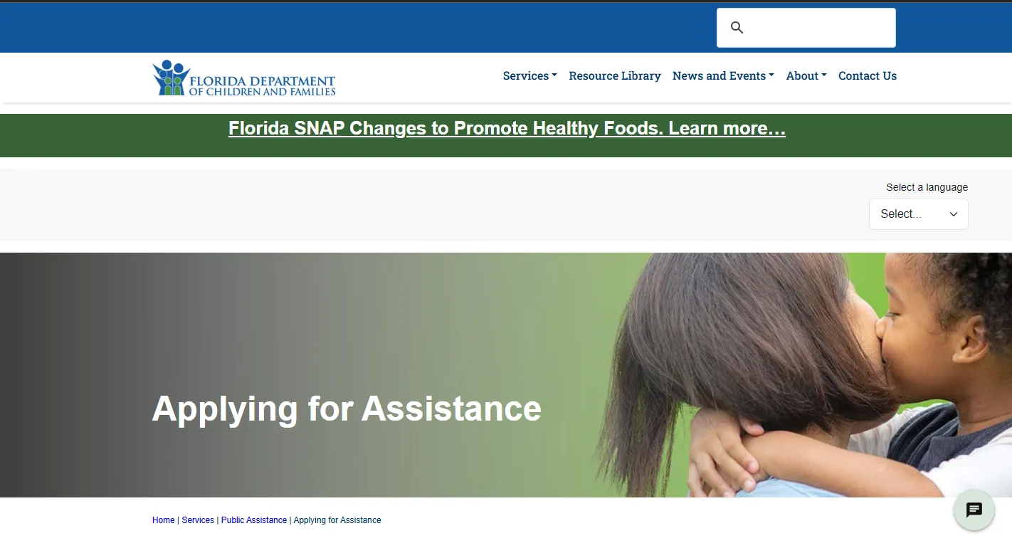 Official Florida MyACCESS portal page for applying for food stamps and SNAP benefits online