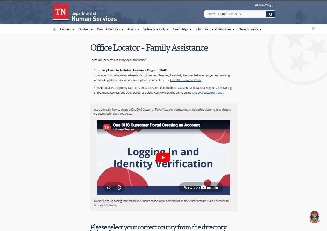 Official Tennessee DHS Bradley County SNAP office locator page for Cleveland TN food stamp office