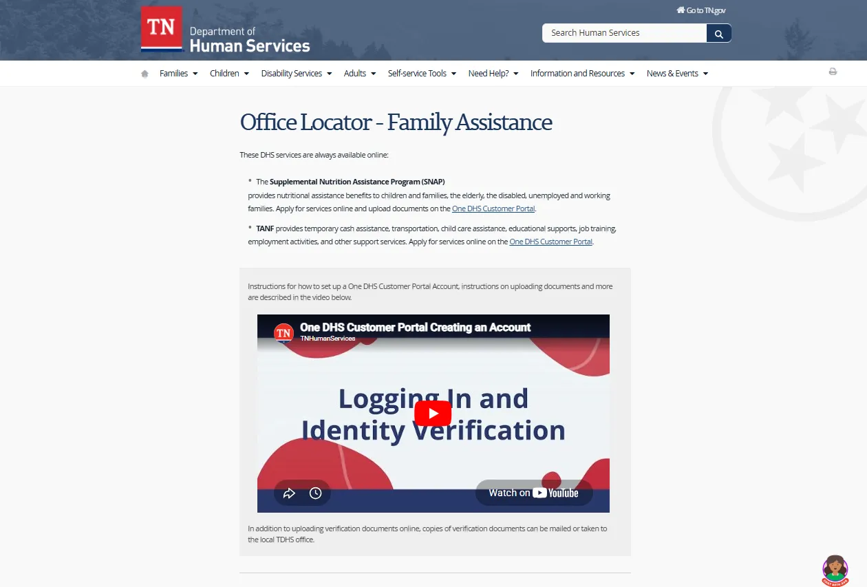 Official Tennessee DHS Washington County SNAP office locator page for Washington County Food Stamp Office in Johnson City TN
