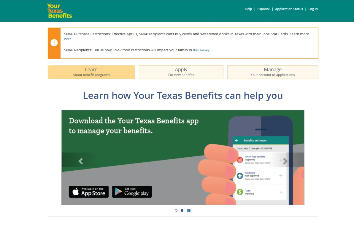 Texas emergency food stamps application on Your Texas Benefits
