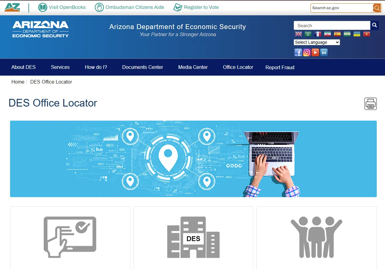 Official Arizona DES office locator page for Arizona food stamp office and SNAP benefits help