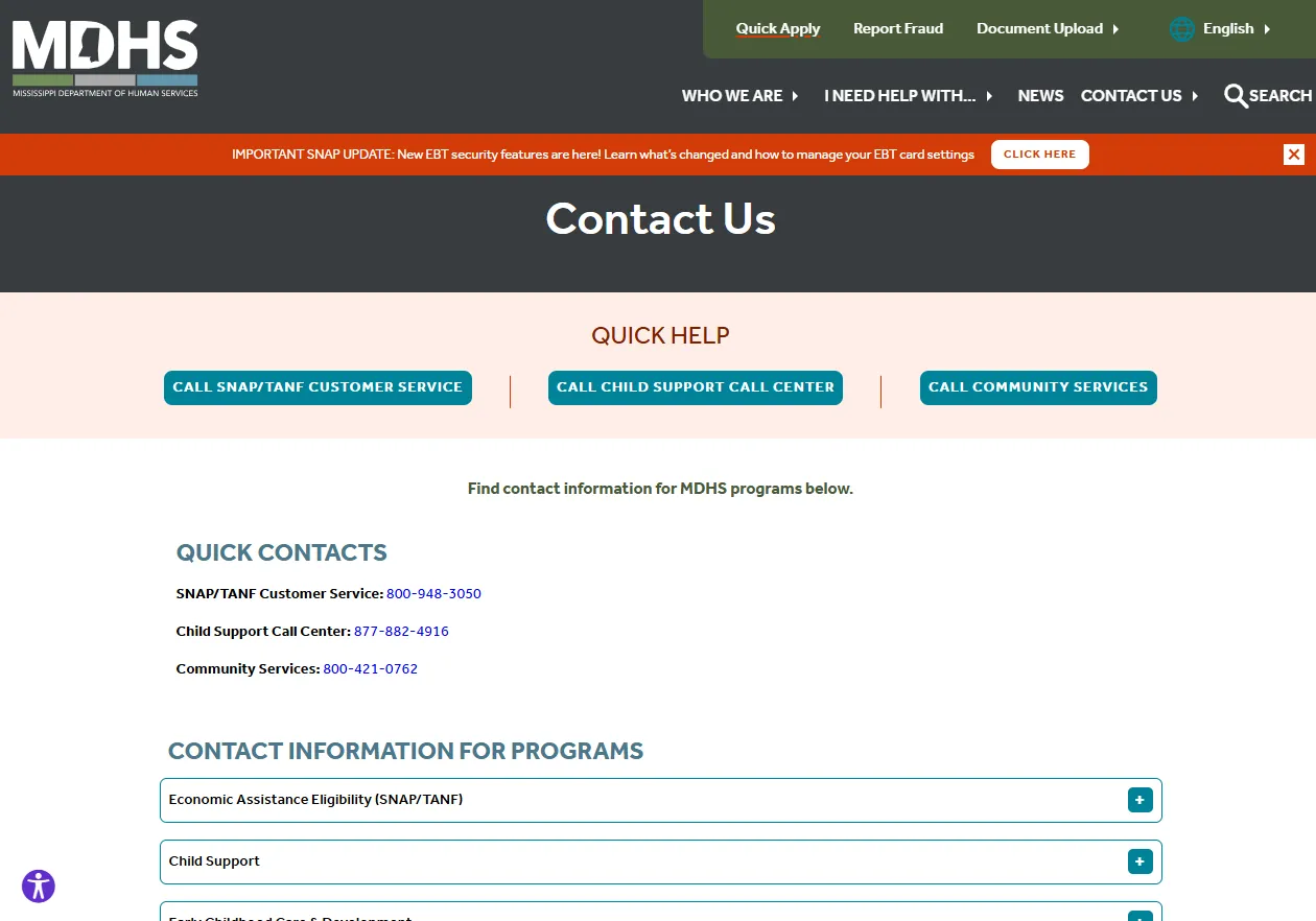 Official Mississippi MDHS Pike County SNAP office contact page for McComb MS food stamp office