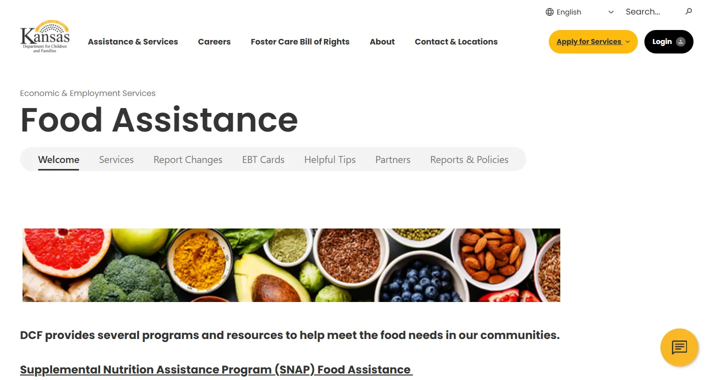 Kansas Food Stamp Application official DCF SNAP Food Assistance page