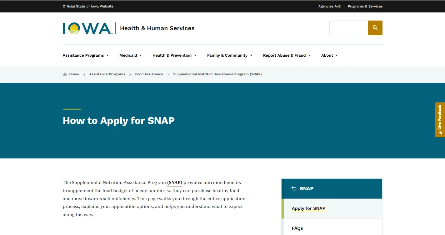 Iowa food stamps application official SNAP apply page